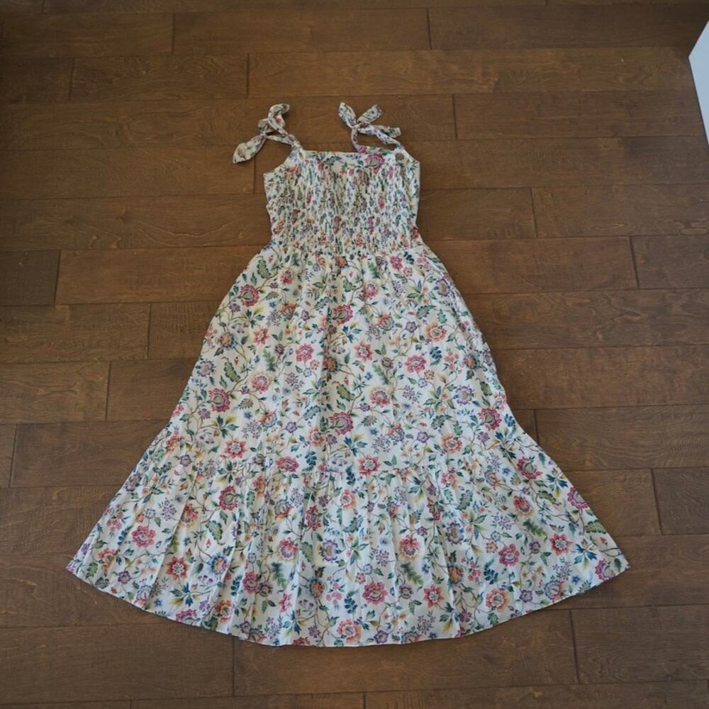 Rosie Cotswold Duchess Smocked Floral Maxi Dress Preppy Classy Size Small View 2